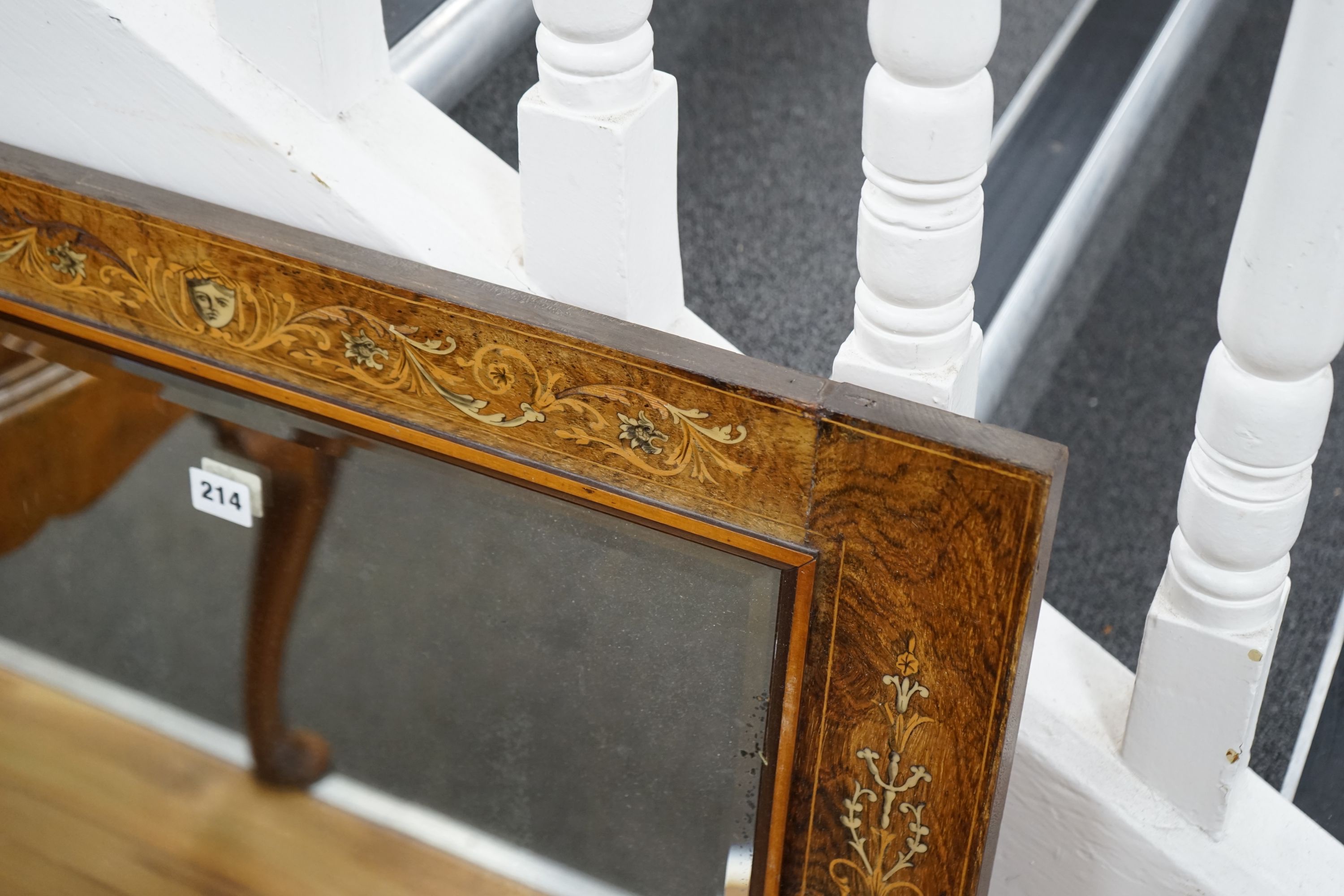 An Edwardian rosewood and marquetry mirror, width 72cm height 82cm